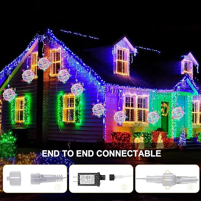 Christmas String Lights Outdoors,4 Pack 7.87" Sphere Lights,Ball Tree Garden Globe Lights for Home, Party, Christmas, Porch Patio,Wedding, Garden,Tree Decoration with Plug