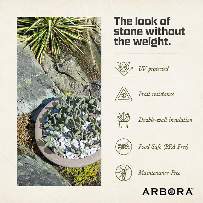 ARBORA 21" Santorini Bowl 2-Pack with Classic Cream Finish - Polyresin Indoor and Outdoor Planter2, Durable, Weatherproof, Lightweight, Large Plant Pots for Patio, Garden, Deck, Entryway