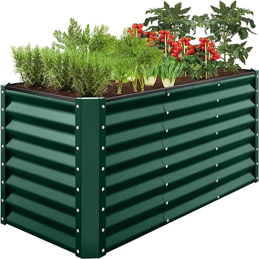 Best Choice Products 4x2x2ft Outdoor Metal Raised Garden Bed, Deep Root Planter Box for Vegetables, Flowers, Herbs, and Succulents w/ 119 Gallon Capacity - Dark Green