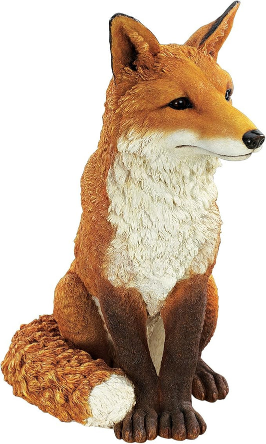 Design Toscano Simon The Woodland Fox Indoor/Outdoor Garden Statue for Patio, Pool or Lawn, 18 Inch Tall, Cast Stone Resin, Red Orange Paint