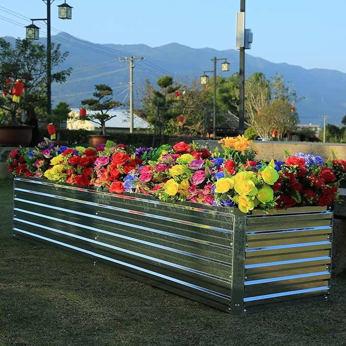 8x2x1.5ft Galvanized Raised Garden Bed,Outdoor Planter Box Metal Patio Kit Planting Bed for Vegetables Flowers Herb,Silver