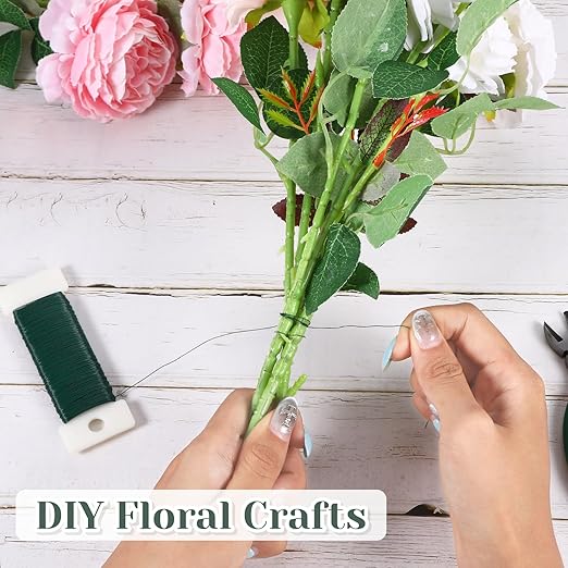 10 Packs Green Floral Wire, 255 Yards Wreath Making Supplies Flower Wire for Crafts, Floral Stem Plant Craft 22 Gauge Wires Bendable, Flexible Christmas Flower Bouquet Accessories Florist Wires