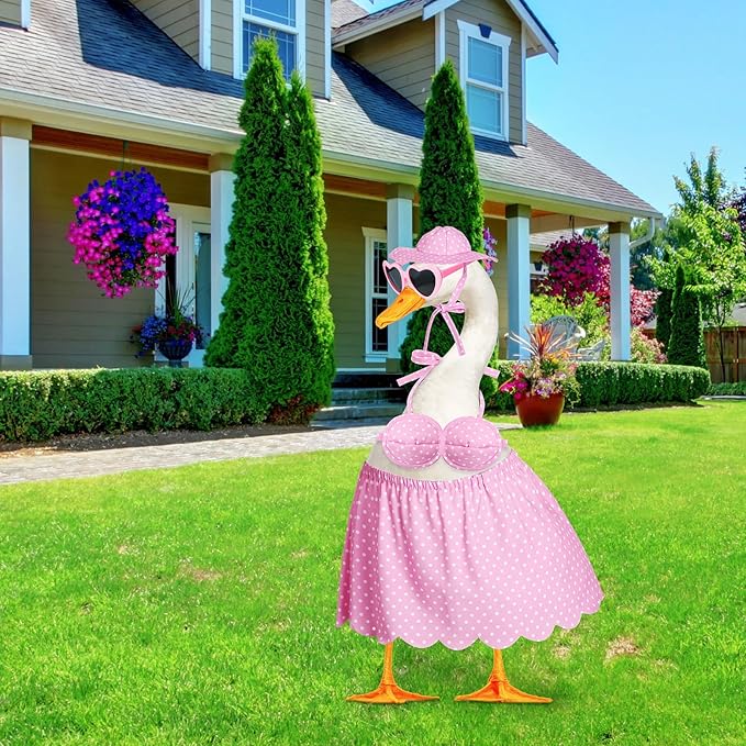 Bikini Goose Outfit Lawn Goose Clothing Porch Goose Outfits Summer Yard Goose Outfits Hawaiian Luau Goose Outfit for 23'' Lawn Goose Outdoor Decoration (Pink)