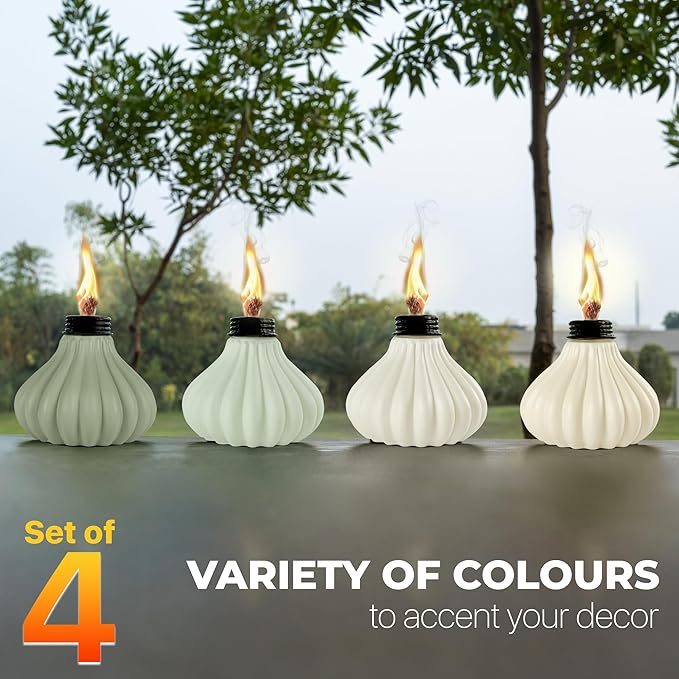 Deco Window Pack of 4 Table Torch for Indoor Outdoor Citronella Oil Tabletop Ceramic Lamp Landscape Multicolored Lantern with Fiberglass Wick & Cap for Garden Patio Yard Party Decor Light