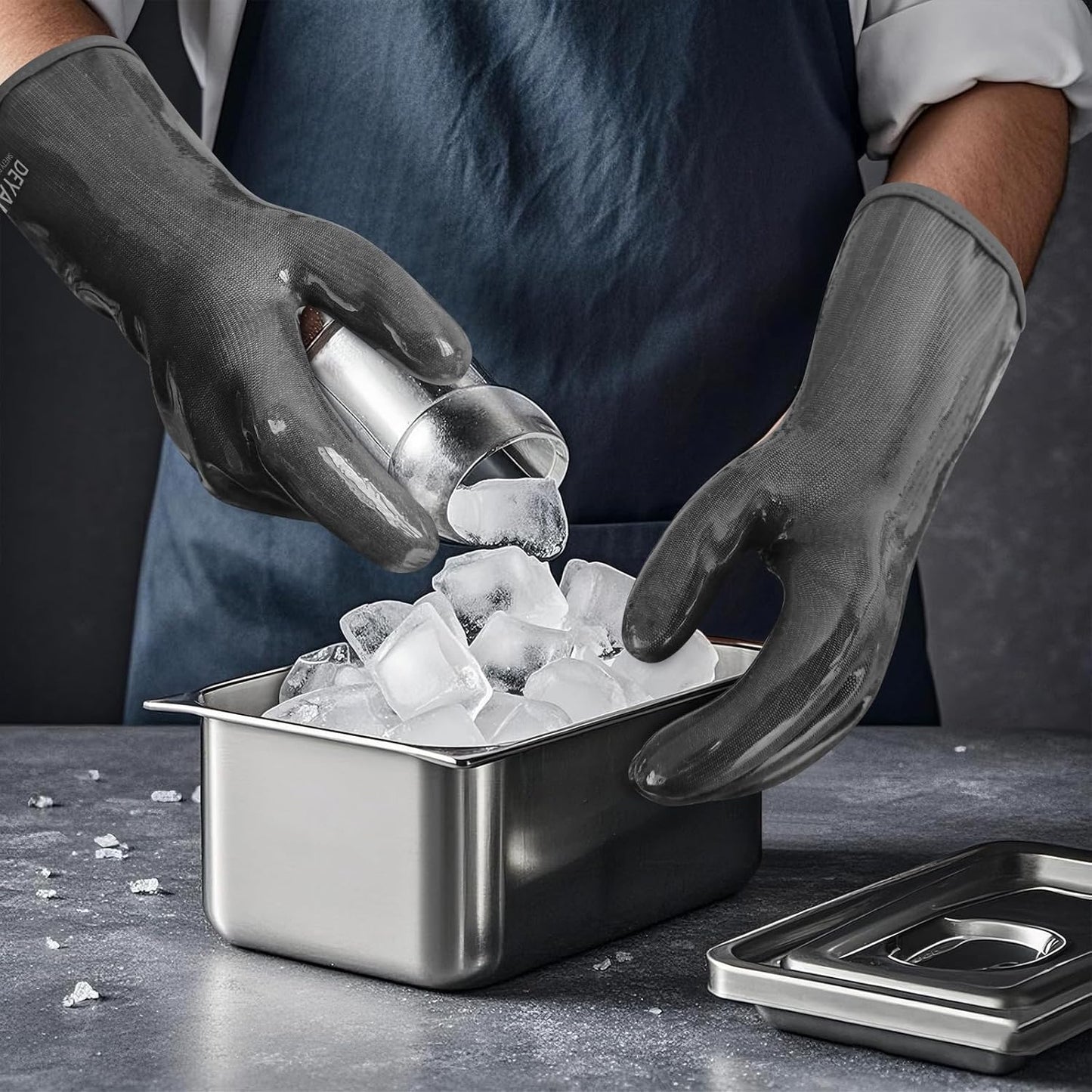 DEYAN Silicone BBQ & Oven Gloves - Food Grade, Heat Resistant Waterproof & Oil Proof Gloves for Grilling, Baking, Frying, Cooking - Long Sleeve & Non-Slip Grip, 1 Pair(Black, 10/XL)