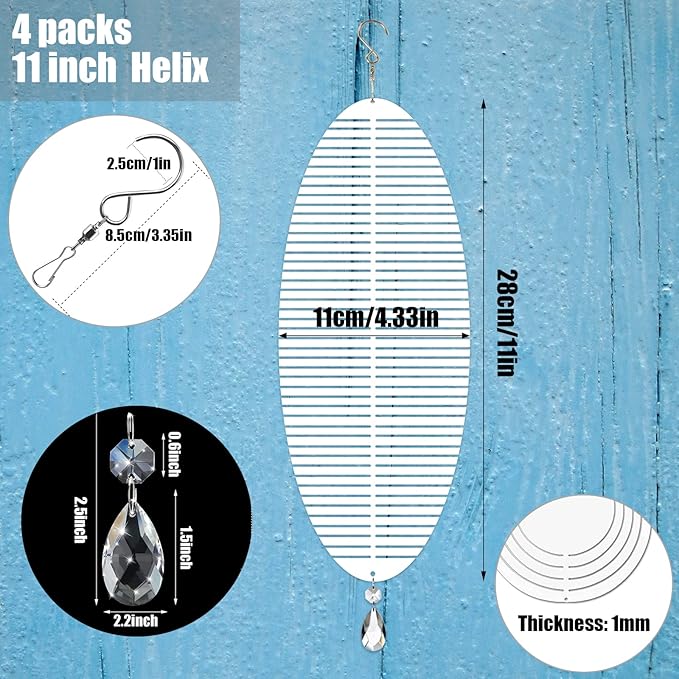 4Pack 11inch Sublimation Wind Spinner Blanks 3D Aluminum Metal Wind Sculpture Kinetic Spinners for Yard and Garden Indoor Art Ornaments Hanging Decoration (Helix)