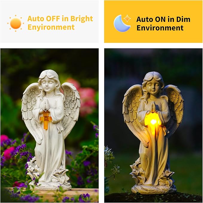 Angel Solar Garden Statues: 12.5” Cemetery Decorations for Grave Praying Angel Figurines for Outdoor Lawn Yard Patio Decor Memorial Gifts for Women