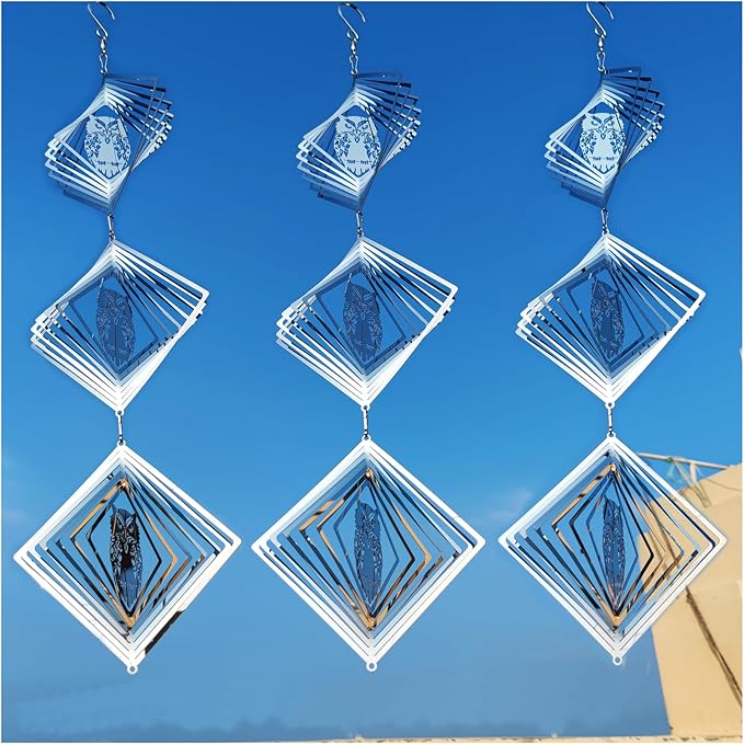 9 Discs Owl Bird Scare Discs Set-Highly Reflective Double-Sided Bird Reflectors,Extra Sparkly Owl Wind Spinner Outdoor Garden Decor, Bird Devices Deterrent to Scare Birds Away from Yard Patio Farm