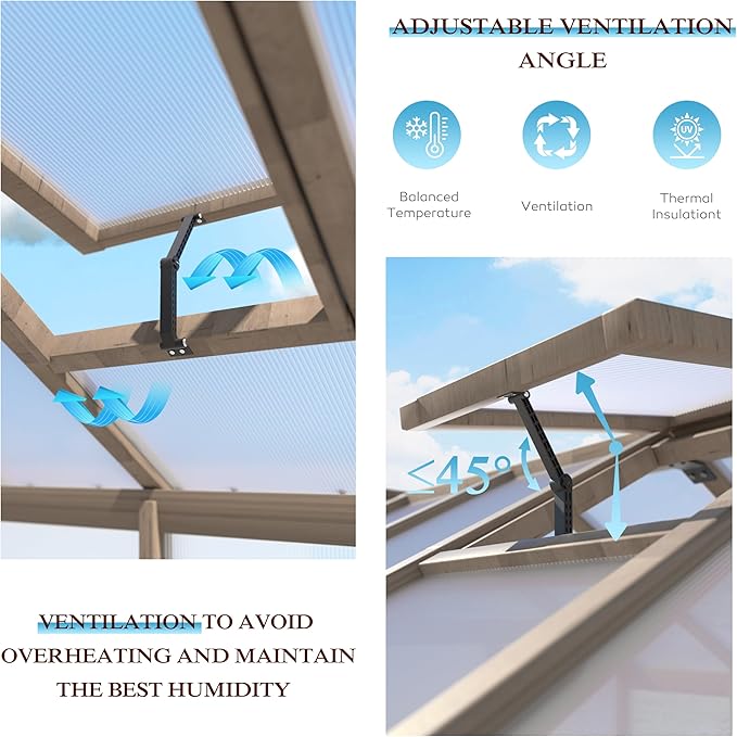 8x14 FT Outdoor Greenhouse Kit, 6MM Thick Polycarbonate Panel Wooden Walk-in Green House with Adjustable Roof Vents & Roof Vents, Backyard Garden, Light Mocha Brown