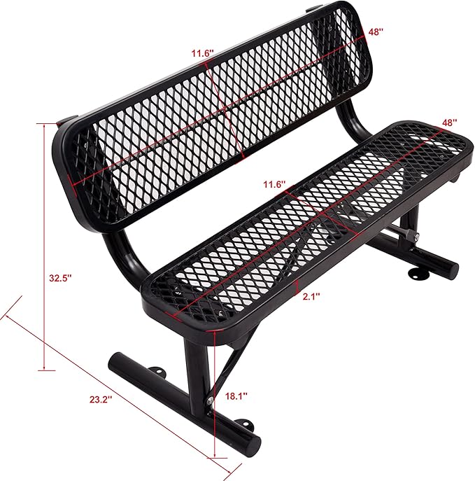 4/6/8 Feet Park Bench for Outside Heavy Duty Metal, Garden Benches Outdoor Bench with Backrest & Portable Frame, for Shopping Malls Stores Parks Patios Decks, Black