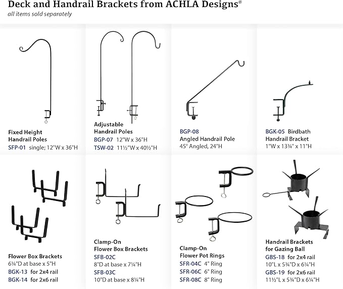 Achla Designs Deck Rail Shepherd's Pole, Angled (BGP-08), 7In
