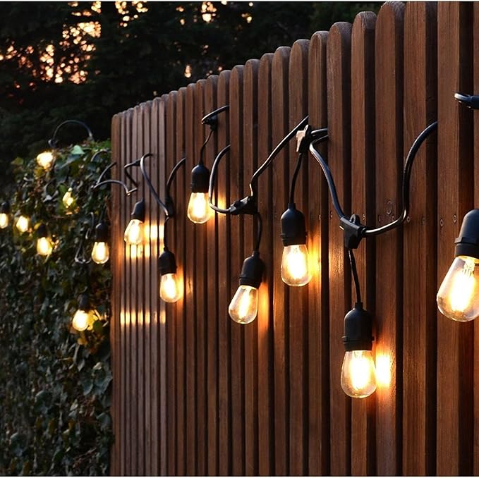 FRIDEKO HOME Waterproof Outdoor String Lights - 12Ft Commercial Grade Patio Lights Heavy Duty Light String Hanging Light Fixture with 11W S14 Bulbs for Deckyard Garden Porch Party Decor