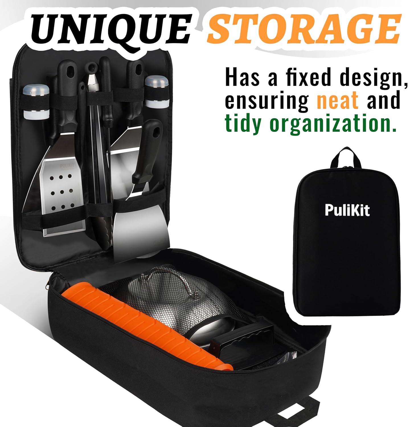 Griddle Accessories Kit for Blackstone – 14 PCS Flat Top Grill Tools Set with Stainless Steel Spatulas, Scraper & Bottles, Carry Bag Included – Outdoor BBQ Gift for Men