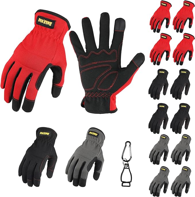 DULFINE High Performance Work Gloves For Men(12 Pairs Pack), High Dexterity Touch Screen For Multipurpose,Excellent Grip (Large)