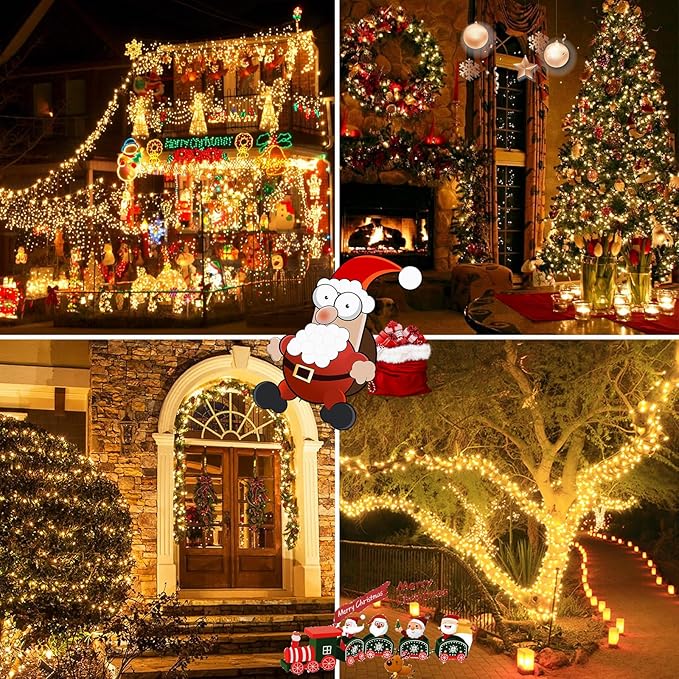 EEW 4-Pack Solar String Lights Outdoor, 400 LED 132FT Solar Christmas Lights with 8 Lighting Modes, Waterproof Green Wire Solar Tree Lights for OutsideXmas Wedding Party Garden Decoration (Warm White)