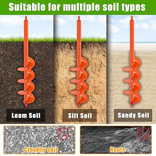 Auger Drill Bit for Planting 4 x 24'', Threaded Garden Auger Post Hole Digger, Spiral Drill Earth Dirt Soil Augers for Bulb, Tulip, Tree, Fence Post and Umbrella Holes, Fits in 3/8” Drill Chuck