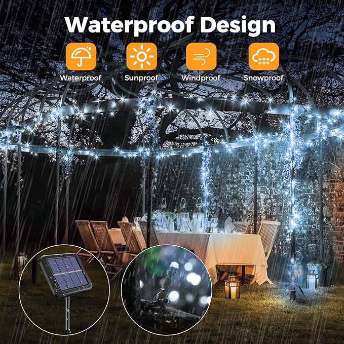 btfarm 4 Pack Solar String Lights Outdoor, Extra Long 480LED 156Ft Solar Christmas Lights Outside Waterproof, 8 Modes Solar Powered Tree Twinkle Light for Garden Yard Patio Party Decoration,Cool White