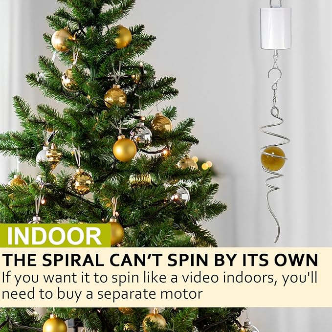 Gazing Ball Spiral Tail Wind Spinner,Decorative Wind Spinner 11inch Tail and 2 inch Glass Orb. Indoor Outdoor Wind Spinner Tail Sun Catcher Garden Decoration-13 inch Height(Gold)
