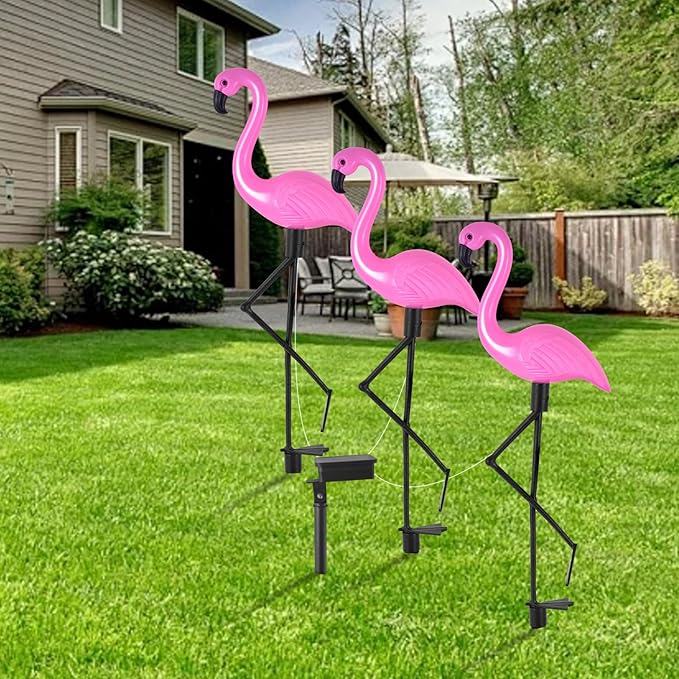Flamingo Solar Lights,Outdoor Pink Flamingo Stake Light,Solar Powered Garden Lights,Yard Art Decor,Outdoor Garden Decorations,Outside Stick Lights,Outdoor Lights Waterproof (3pcs)