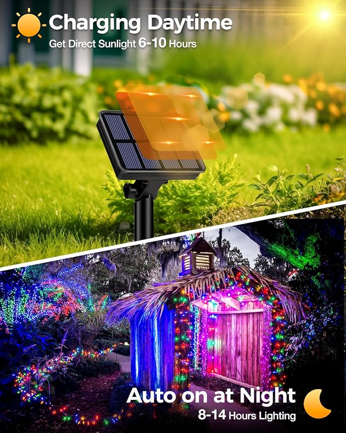 6 Pack Solar Fairy Lights for Outside Waterproof, 49FT/15M 150LED Solar String Lights Outdoor 8 Modes Solar Twinkle Lights for Garden Yard Christmas Tree Wedding Party Decor, Multicolor