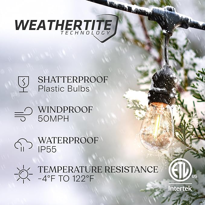 Brightech Ambience Pro - Waterproof LED Outdoor String Lights - 15 Hanging, Dimmable 2W Vintage Edison Bulbs - 48 Ft Commercial Grade Patio Lights Create Cafe Ambience in Your Backyard