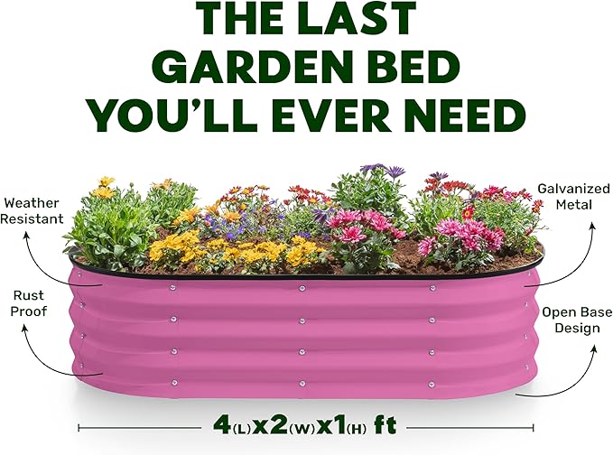 Galvanized Raised Garden Beds Outdoor // 4×2×1 ft (2-Pack) Planter Raised Beds for Gardening, Vegetables, Flowers (Pink) // Large Metal Garden Box