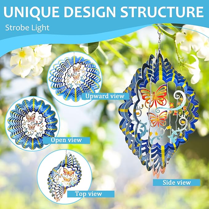 Butterfly Wind Spinner Hanging,12In 3D Wind Spinners Outdoor Butterfly Gifts for Women Mom Grandma Wife Father,Mandala Wind Spinner Garden Decorations Yard Art Christmas Ornament