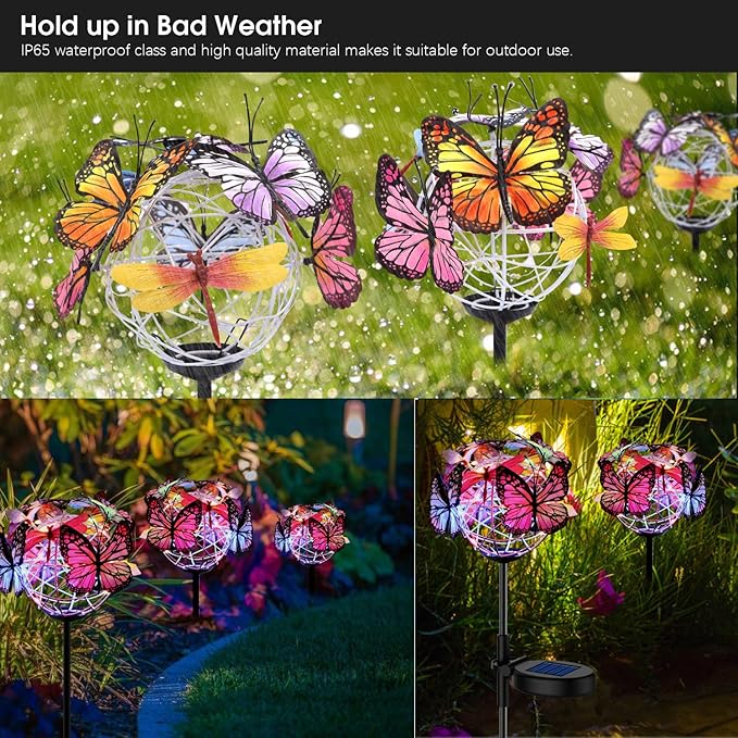 Aiscool Solar Powered Butterfly Garden Stake Lights (2 Pcs Butterfly Lights)