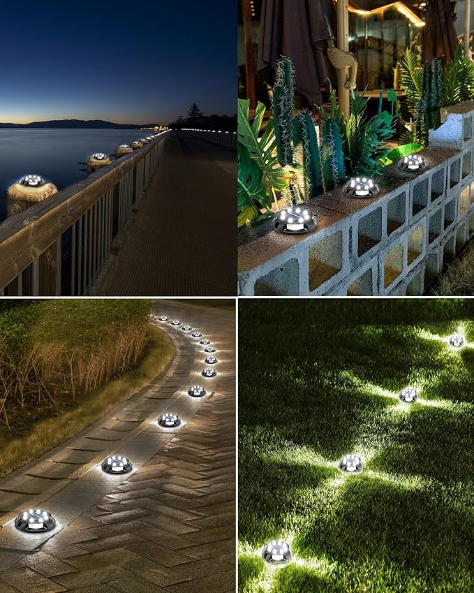 Biling Solar Outdoor Lights - 12 Pack, Bright Uplight Sidelight, Waterproof Deck Lights for Yard, Walkway, Garden, Poolside (White)