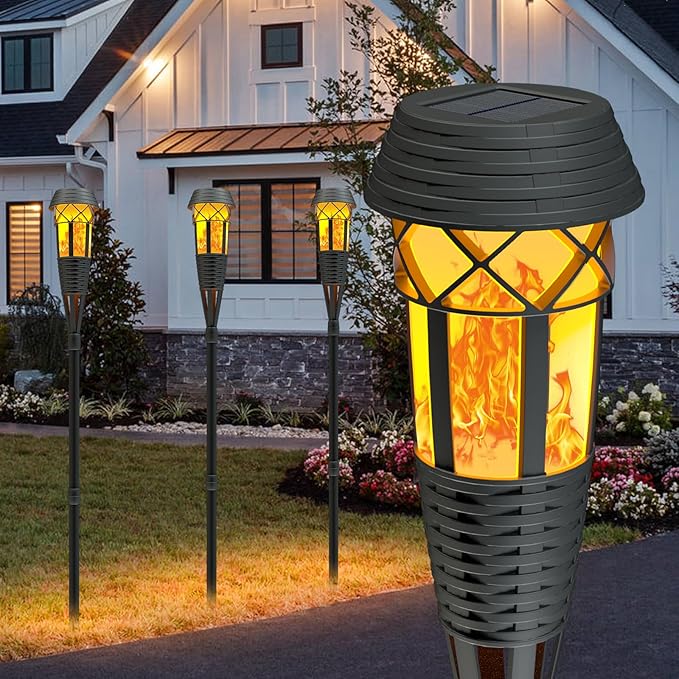 Flickering Flames Torch Light Solar Garden Lights Waterproof Landscape Lighting - 8 Pack