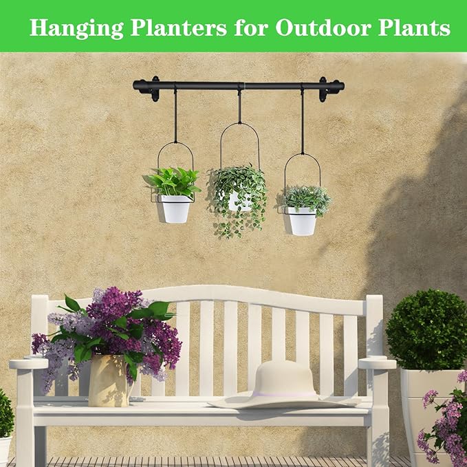 DOUBFIVSY Hanging Planters for Indoor Plants Plant Hanger, Adjustable Hanging Window Planter Hanging Wall Planter for Garden, 25in Plant Shelves Metal Holder Rod with Pots (Black)