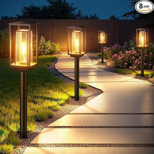 8 Pack Solar Pathway Lights Outdoor, 2X Bigger & Brighter Solar Lights Waterproof, Over 12 Hours Double-Layer Garden Light, Auto On/Off Outside Lightning for Walkway Yard Path