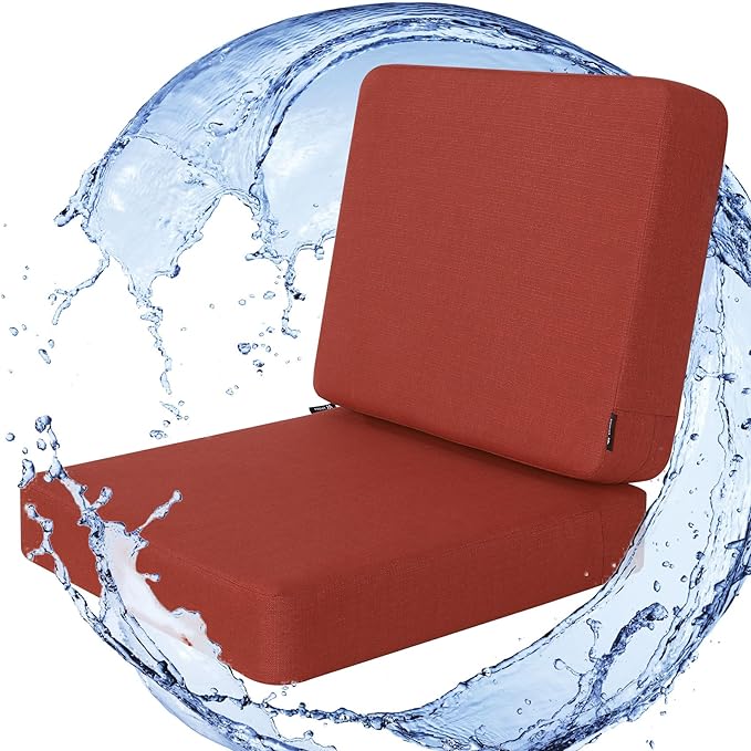 Favoyard Outdoor Deep Seat Cushion Set, 22 x 22 Inch Rainproof & 3-Year Fade Resistant Patio Furniture Cushions, Removable Seat Bottom & Back Cushion covers with Ties for Chair, Sofa, Couch, Red