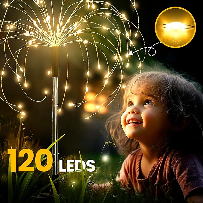 GIGALUMI Garden Outdoor Decor Lights 120LED 4Pack, Solar Garden Lights for Yard Outside Fairy Decorative,Solar Powered for Yard Pathway Flowerbed Planter Balcony Patio Decor（Warm White）