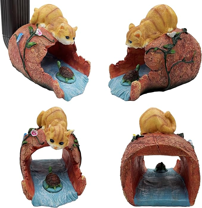 Cat Statue 3" x 4" Gutter Downspout Splash Block, Outdoor Garden Animal Decor Sculpture, Decorative Gutter Extension Diverter, UV-Resistant, Perfect for Garden Rain Downspout Diverter