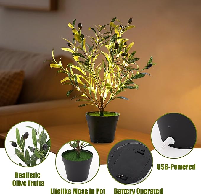 Artificial Olive Tree Lamp, Faux Olive Tree and Fruits Artificial Tree for Office House Living Room Bedroom Stairs Foye Coffee Shop Rack Clothing Store Home Decor, Christmas Birthday Gifts for Women