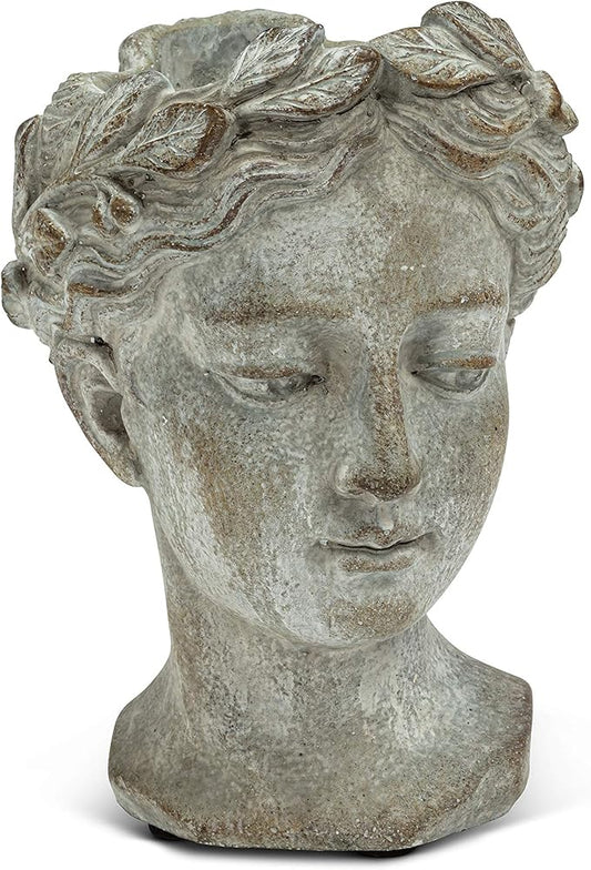 Abbott Collection Goddess Head Planter - Extra Small Cement Indoor and Outdoor Planter Pot - Grecian Woman Statue Head Planter for Flowers and Succulents (Grey, 2.75" Opening)