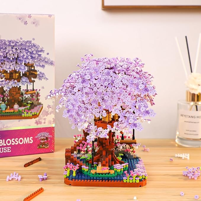 Cherry Blossom Bonsai Tree Mini Micro Building Set, Japanese Sakura Tree House Model Sets for Adults, Flowers House Mini Bricks Building Kit, Creative Gift Toys for Kids 12-14 (2200PCS)
