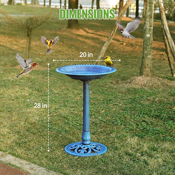 Backyard Expressions Outdoor Garden Bird Bath - Blue - Weather Resistant Polyresin - 27 Inch