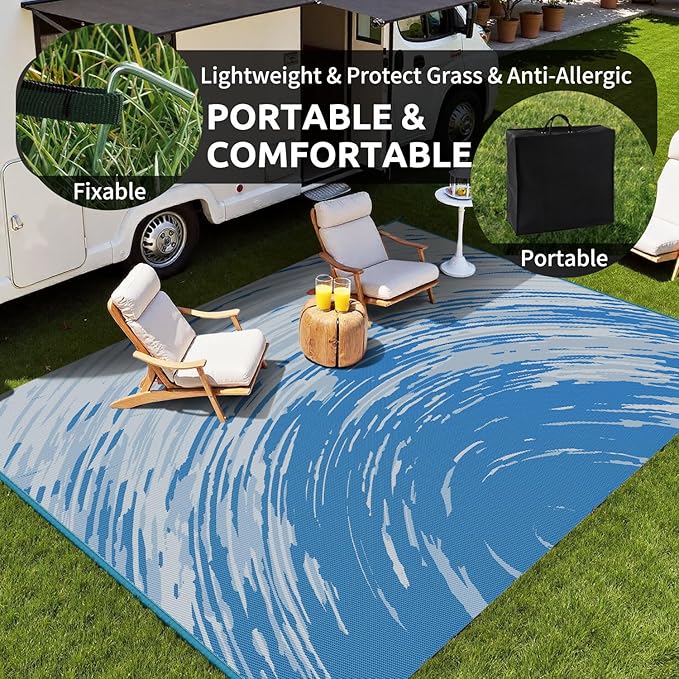 COCOER Modern Outdoor Rug 8x10 Reversible-Waterproof Outdoor Patio Rug-Quick Dry Outdoor Area Rugs Indoor Outdoor Rugs-Outside Rug Patio Decor for Porch Deck Balcony Backyard