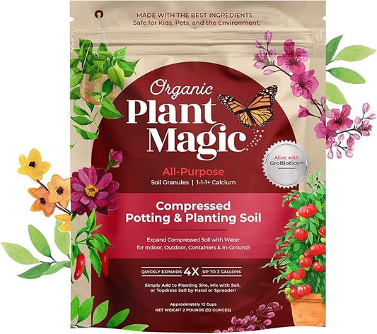 Compressed Organic Potting Soil for Garden, Plants & Vegetables - Expands 4x When Mixed with Water - Indoor or Outdoor Use - Plant Food Mix Derived from Natural Coconut Coir & Worm Castings Fertilizer