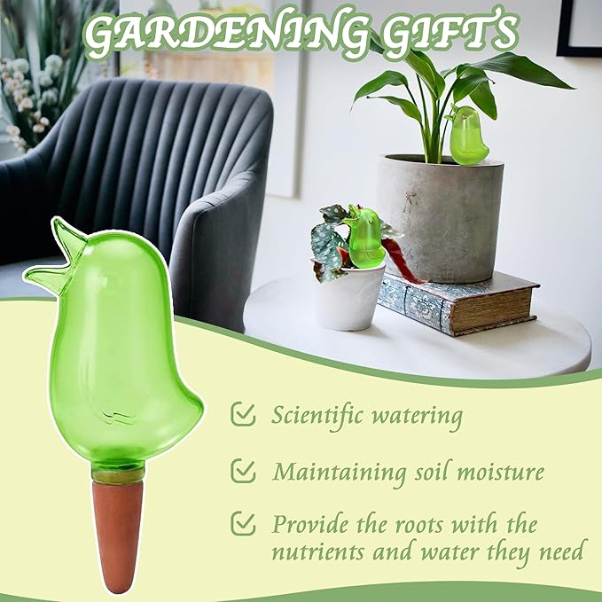 4 Pack Self Watering Spikes, Indoor Plant Watering Globes, Bird Shape Automatic Irrigation Spikes,Plant Watering Devices (Green)