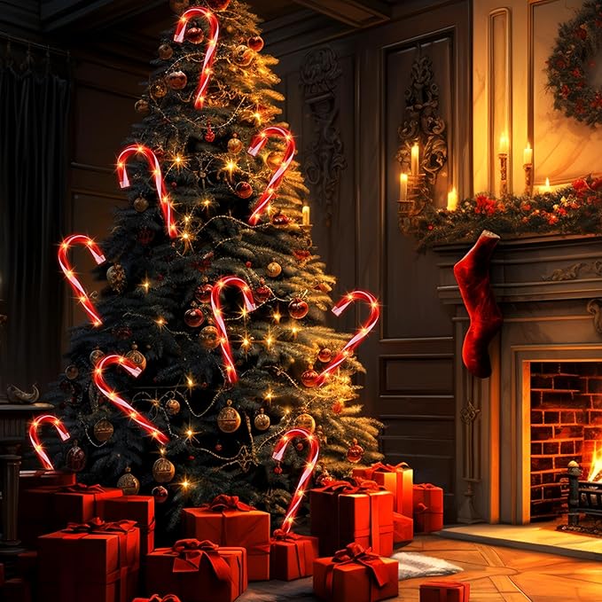 Christmas Candy Cane Lights, Candy Cane Lights Christmas Decorations Outdoor for Yard,Garden(10Inch), 10Pack