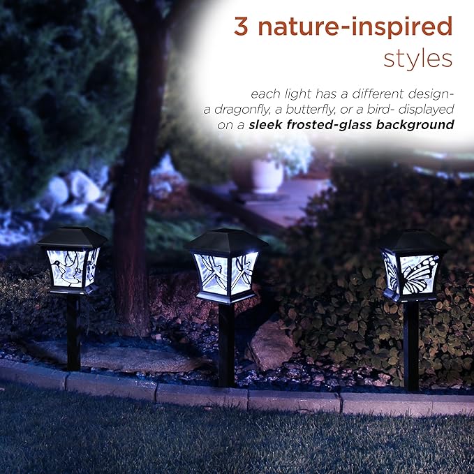 Alpine Corporation Solar-Powered Nature Inspired Pathway Lights, 3-Piece