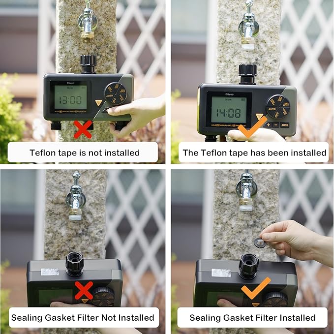 Diivoo Sprinkler Timer 3 Zone, Water Hose Timer 3 Outlet for Garden, Programmable Automatic Irrigation Timer with Rain Delay and Manual/Auto Mode Watering IP54 for Lawn, Yard, Pool