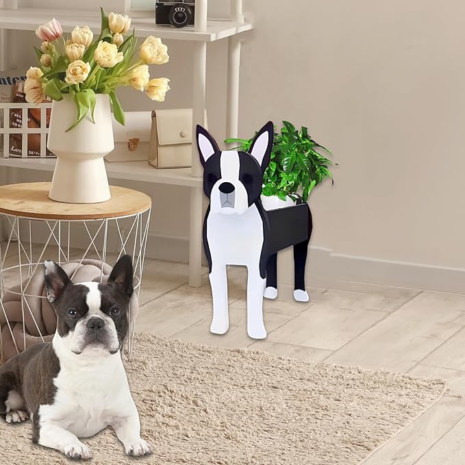 Boston Dog Planter Plant Pots,Cute Garden Dog Flower Planter,Dog Planters Birthday Gifts for Women,Office,Indoor/Outdoor Decor（9.45 * 6.73 * 13.39in）