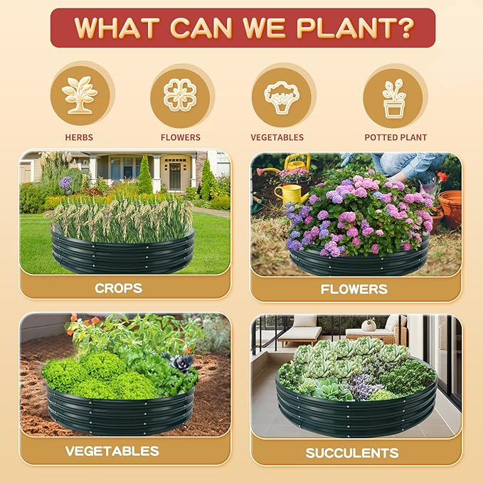 Durable Round Steel Raised Garden Bed Painted for Planting Vegetable/Herbs/Flowers/Trees at Backyard/Garden,or Baby Chicken,Christmas Tree Fence (Dark Green, 47 in Diameter x 12 in high)