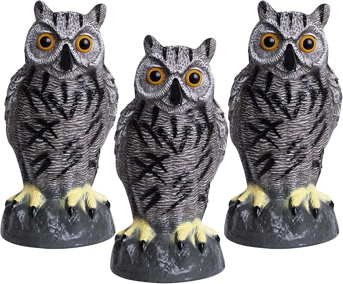Galashield Owl Decoy | Plastic Owls to Scare Birds Away | Owl Statue for Garden & Outdoors - Pack of 3