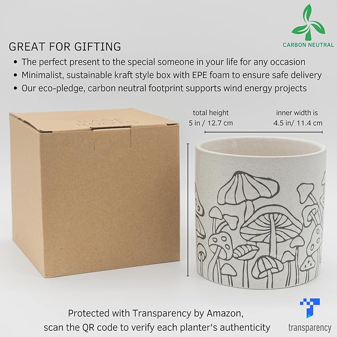 BASE ROOTS Mushroom Planter, Speckled White, Indoor/Outdoor, Holds Small Plants