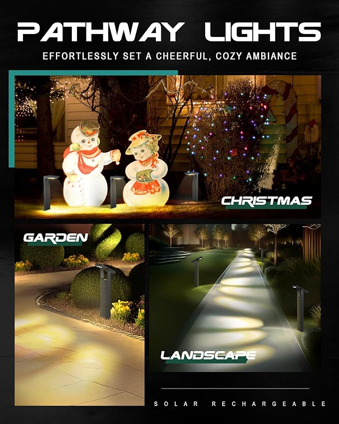 8 Pack Walkway Solar Lights for Outside, 3 Color Temperature Solar Pathway Lights Outdoor, 360 Degree Adjustable, IP65 Yard & Landscape Lighting Decor, YL4079-8